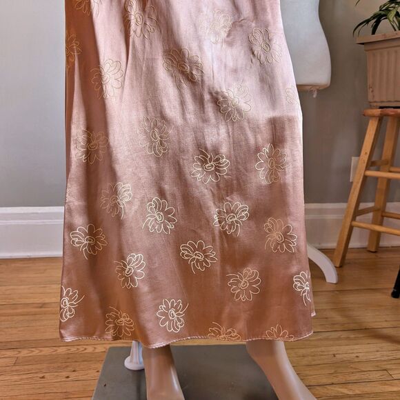 Vintage 1990s Exact Change Midi Skirt Floral Champagne USA Made Size 7 - Picture 5 of 10